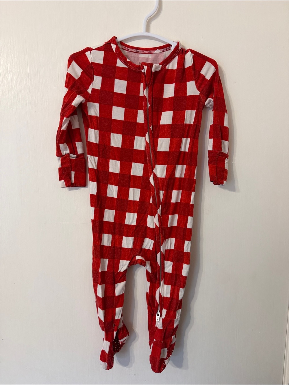 Caden Lane 6-12m Red Buffalo Check One-Piece Footed Pajamas